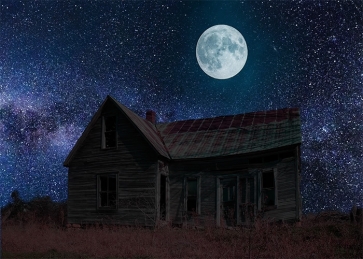 Under The Full Moon Star Sky Wood House Halloween Backdrop Stage Photography Background