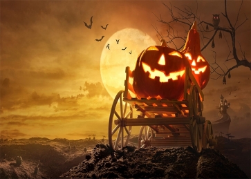Full Moon Wood Cart On Pumpkin Theme Halloween Party Backdrop Decoration Photography Background