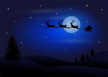 Night Sky Santa Claus Flying Sleigh Christmas Backdrops Stage Party Photography Background