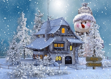 Wonderland Giant Snowman Wood House Merry Christmas Backdrop Stage Party Photography Background
