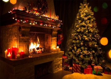 Retro Fireplace Christmas Tree Backdrop Christmas Party Decoration Photography Background