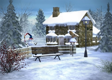 Snow Covered Stone House Christmas Backdrop Stage Party Photography Background Decoration