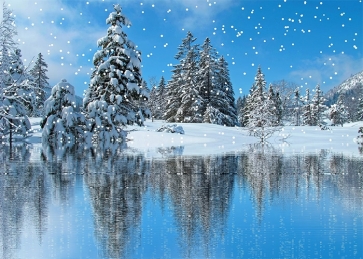 Snow Covered Forest Lake surface Winter Scene Backdrops Christmas Party Photography Background Decoration