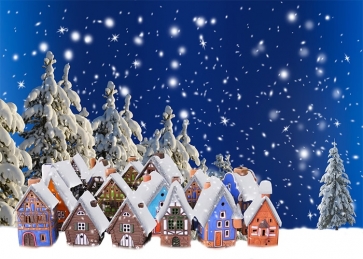 Snow Covered Village House Christmas Backdrop Party Stage Decoration Photography Background