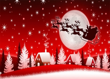 Red Star Sky Santa's Flight Sled Christmas Backdrop Party Stage Decoration Photography Background