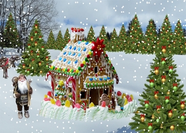 Santa's Gingerbread House Christmas Backdrop Stage Party Photography Background