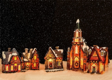 In The Snow Christmas Village Backdrop Stage Party Decoration Photography Background