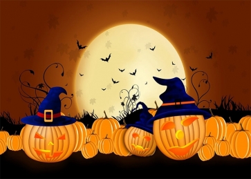 Cartoons Pumpkin Theme Gold Full Moon Halloween Party Backdrop Photography Background