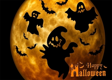 Gold Moon Scary Dark Ghost Bat Happy Halloween Party Backdrop Studio Photography Background
