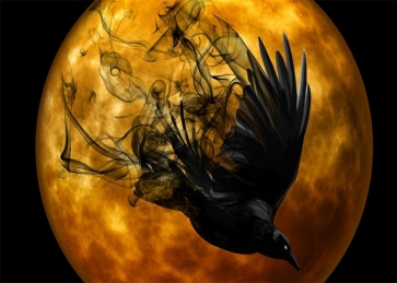 Gold Moon Scary Dark Crow Halloween Party Backdrop Studio Photography Background