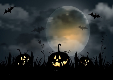 Full Moon Scary Dark Pumpkin Bat Halloween Backdrop Party Photography Background