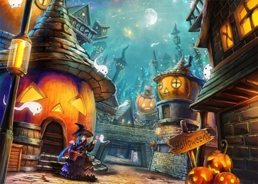 Witch Fairy Tale World Pumpkin Houses Halloween Backdrop Stage Party Photography Background