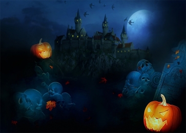 Scary Skull Pumpkin Graveyard Backdrop Halloween Party Photography Background