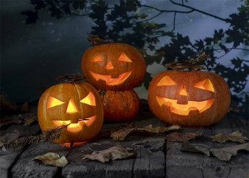 Wood Floor Pumpkin Theme Halloween Backdrop Party Studio Photography Background