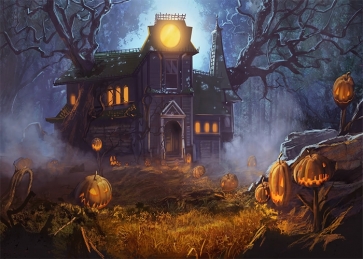 Pumpkin Wood Houses Forest Halloween Backdrop Party Studio Stage Photography Background
