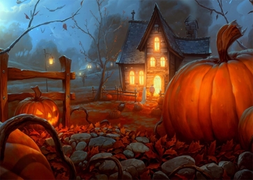 Pumpkin Theme Wood Houses Halloween Backdrop Party Studio Photography Background