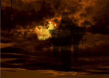 Terror Grim Reaper Scary Pumpkin Halloween Backdrop Studio Stage Photography Background