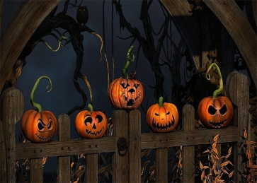 Wood Fence On Scary Pumpkin Halloween Party Backdrop Studio Stage Photography Background