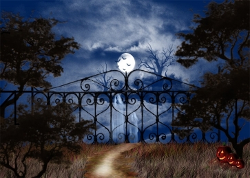 Terror Ghost Scary Pumpkin Moon Dark Forest Halloween Party Backdrop