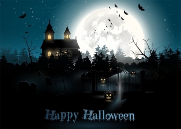 Dark Night Full Moon Graveyard Scary Pumpkin Halloween Party Backdrop Photography Background