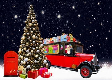 Santa's Gift Car Christmas Tree Backdrop Stage Photo Booth Photography Background