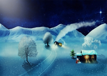 Snow Covered Wood House Train Christmas Stage Backdrops Photography Background