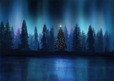 Under Northern Lights Christmas Tree Backdrop Stage Party Photography Background