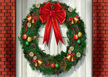 Red Brick Wall Christmas Wreath Backdrop Party Decoration Photography Background