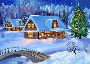 Winter Snow Covered Forest Wood House Christmas Backdrop Stage Photography Background