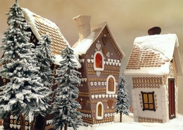 Winter Snow Covered Gingerbread House Christmas Stage Backdrops  Photo Booth Photography Background