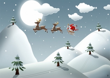Cute Cartoon Santa's Flight Reindeer Sled Christmas Stage Backdrops Party Photography Background