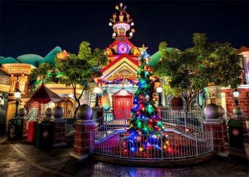 Amusement Park Christmas Tree Backdrop Photo Booth Stage Photography Background