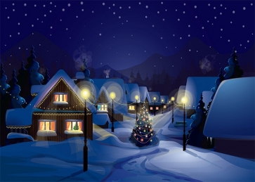 Winter Snow Covered Christmas Village Backdrop Photo Booth Stage Photography Background