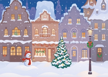 Cute Cartoon Winter Snow Covered Village Christmas Party Backdrop Photography Background