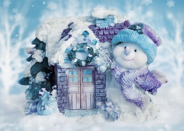 Snowman Stone House Christmas Backdrop Party Stage Photography Background