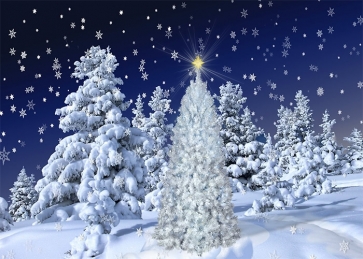 Snow Covered Snowflake Christmas Tree Backdrop Photo Booth Stage Photography Background