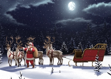 Santa's Reindeer Sled Christmas Scene Backdrops Stage Photo Booth Photography Background
