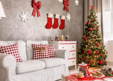 Indoor Living Room Christmas Tree Backdrop Stage Photo Booth Photography Background