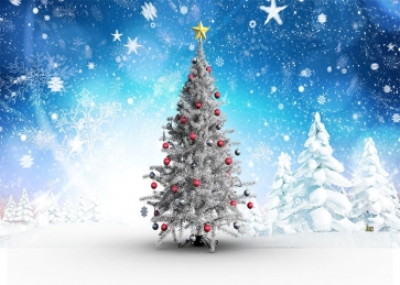 Snow Covered Snowflake Christmas Tree Backdrop Stage Photo Booth Photography Background