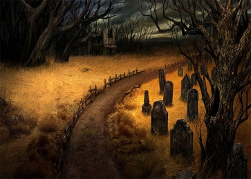Gold Grass Dark Forest Cemetery Graveyard Backdrop Halloween Party Photography Background