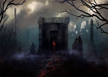 Scary Terrifying Cemetery Graveyard Background Halloween Party Backdrop