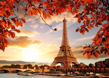 Fall Red Leaves Paris Eiffel Tower Backdrop Party Studio Photography Background