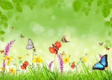 Green Grass Flower Butterfly Baby Shower Backdrop Studio Photography Background
