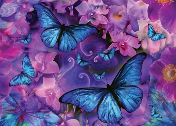 Purple Flower Blue Butterfly Backdrop Party Studio Photography Background