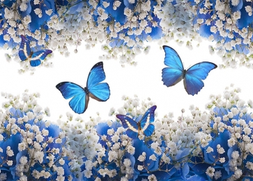 White Flower Blue Butterfly Backdrop Baby Shower Wedding Party Studio Photography Background