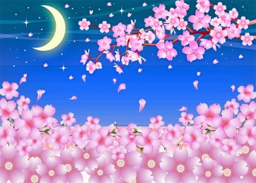 Cherry Blossoms Crescent Moon Backdrop For Wedding Party Photography Background
