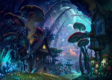 Mushroom Tree House Enchanted Forest Fairy Tale World Wonderland Backdrop Party Stage Studio Photography Background