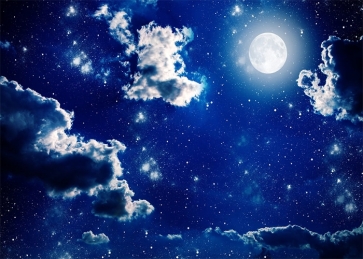 At Night Blue Sky Stars Bright Full Moon Backdrop Party Stage Studio Photography Background
