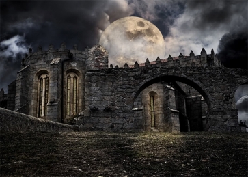 Under The Large Moon Stone Castle Halloween Backdrop Party Stage Photography Background