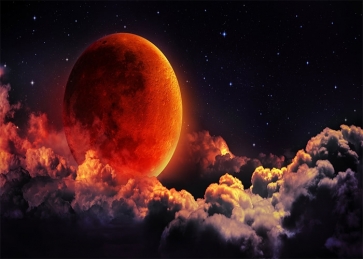 On Cloud Red Large Full Moon Backdrop Party Stage Studio Photography Background